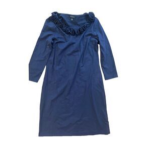 Talbots navy blue sheath dress with ruffle collar‎ XS